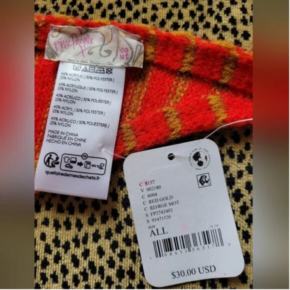 Free People NWT Essential Triangle Scarf in red gold stripes soft - Picture 6 of 6